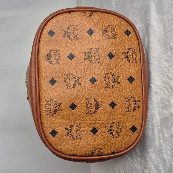 MCM Cognac Leather Drawstring Shoulder Crossbody Bucket Bag with Charm - Picture 5 of 17